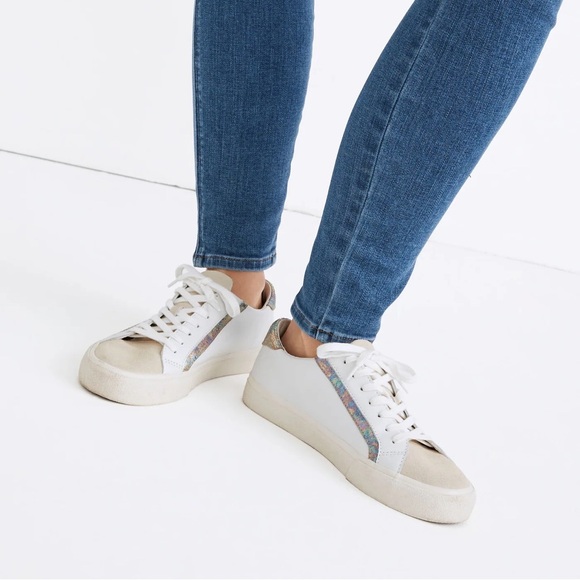 Madewell Sidewalk Low Top Sneakers in Iridescent Leather MB856 Size 7.5 - Picture 1 of 8